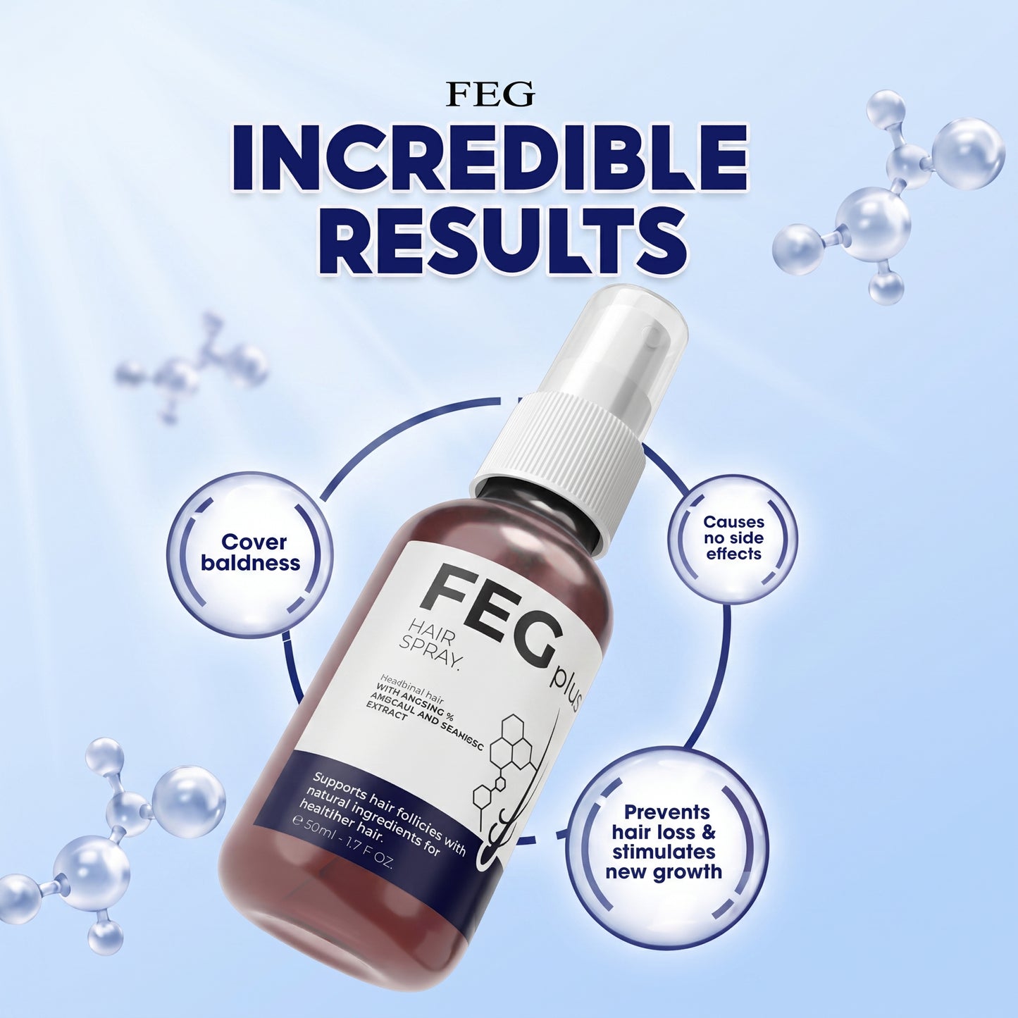 FEG PLUS Hair & Beard Growth Serum Spray 50ml | Seaweed Extract, Rosemary, Redensyl, Anagain & Minoxidil | Anti Hair Loss, Regrowth Treatment
